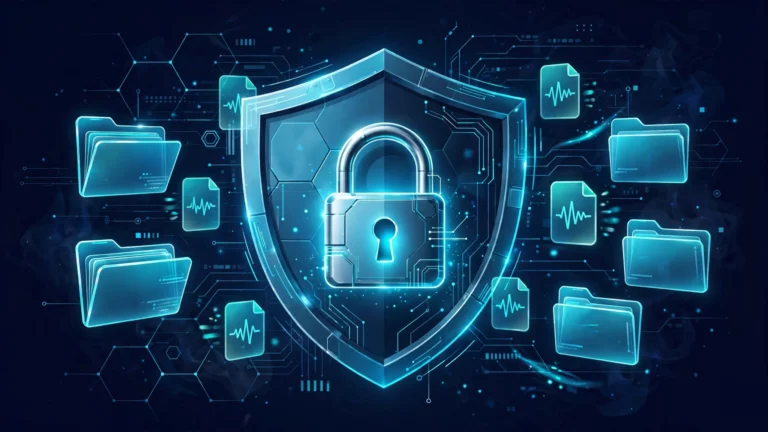 Padlock and shield protecting transcription audio files