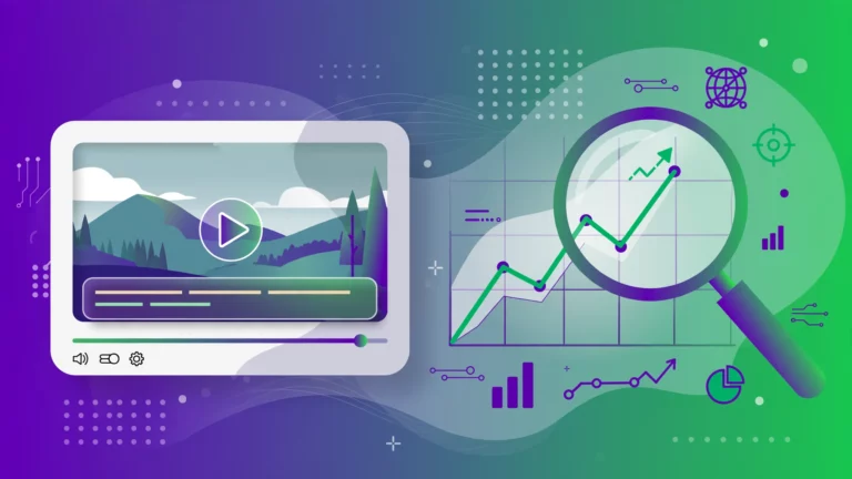 Video with captions and a rising SEO growth chart